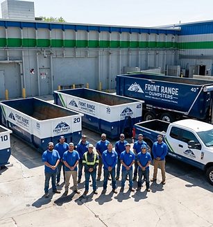 The Front Range Dumpsters crew with their containers and trucks