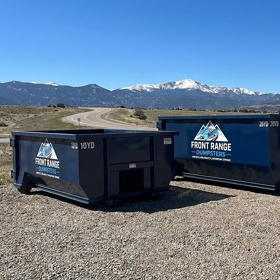 A Front Range Dumpsters roll-off container ready for a yard clean-up